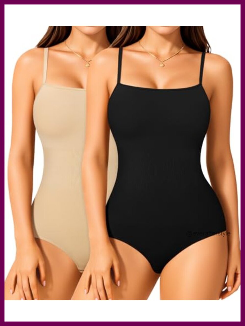 2-Pack Women's Shapewear Bodysuit Tummy Control Square Neck Nylon Spandex